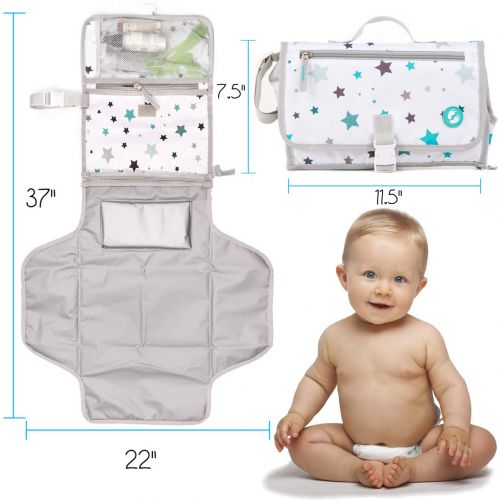  Ludivy Portable Diaper Changing Pad with Pockets | Baby Changing Mat Station for Girls and Boys | On The Go Waterproof Changing Kit with Padded Head Cushion | Multi-use Cotton Wipe Includ