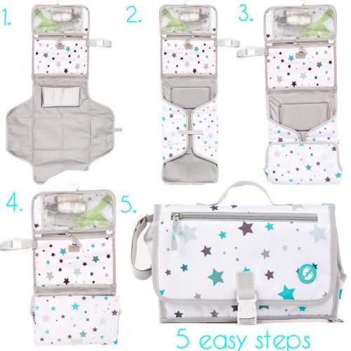  Ludivy Portable Diaper Changing Pad with Pockets | Baby Changing Mat Station for Girls and Boys | On The Go Waterproof Changing Kit with Padded Head Cushion | Multi-use Cotton Wipe Includ