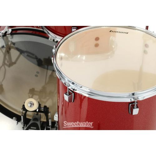  Ludwig Accent 5-piece Complete Drum Set with 20 inch Bass Drum and Wuhan Cymbals - Red Sparkle