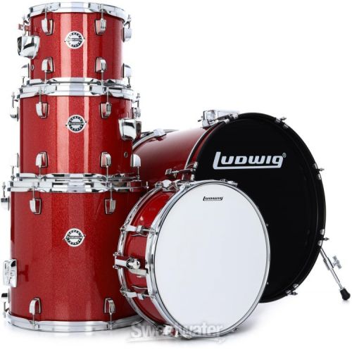  Ludwig Accent 5-piece Complete Drum Set with 20 inch Bass Drum and Wuhan Cymbals - Red Sparkle