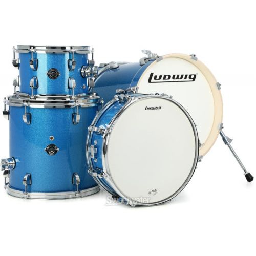  Ludwig Breakbeats 2022 By Questlove 4-piece Shell Pack with Snare Drum - Blue Sparkle and 5-piece 400 Series Hardware Pack