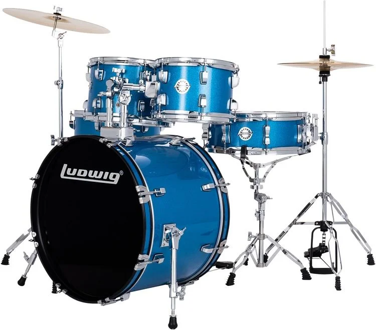  Ludwig Accent 5-piece Complete Drum Set with 20-inch Bass Drum and Wuhan Cymbals - Blue Sparkle