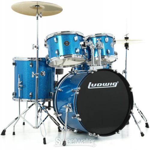  Ludwig Accent 5-piece Complete Drum Set with 20-inch Bass Drum and Wuhan Cymbals - Blue Sparkle