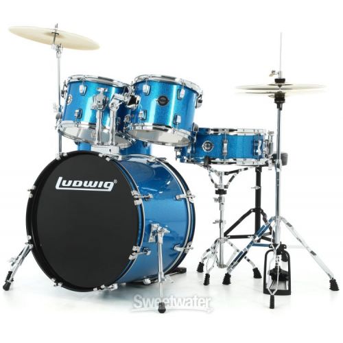  Ludwig Accent 5-piece Complete Drum Set with 20-inch Bass Drum and Wuhan Cymbals - Blue Sparkle