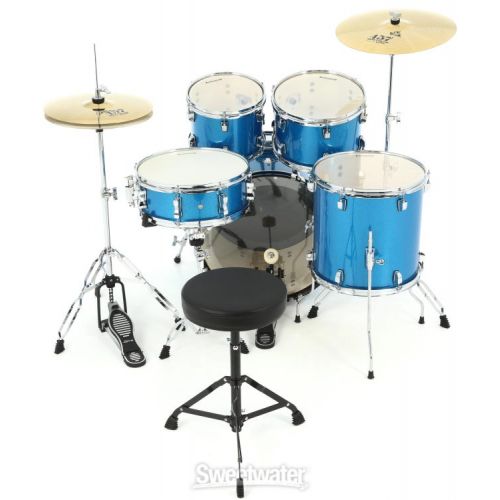  Ludwig Accent 5-piece Complete Drum Set with 20-inch Bass Drum and Wuhan Cymbals - Blue Sparkle