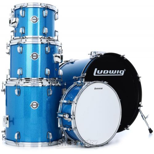  Ludwig Accent 5-piece Complete Drum Set with 20-inch Bass Drum and Wuhan Cymbals - Blue Sparkle