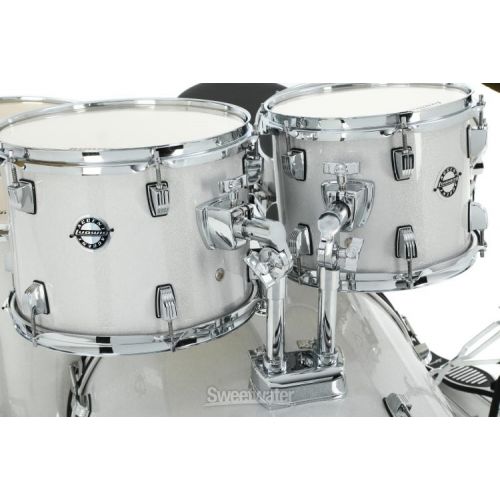  Ludwig Accent 5-piece Complete Drum Set with 22 inch Bass Drum and Wuhan Cymbals - Silver Sparkle