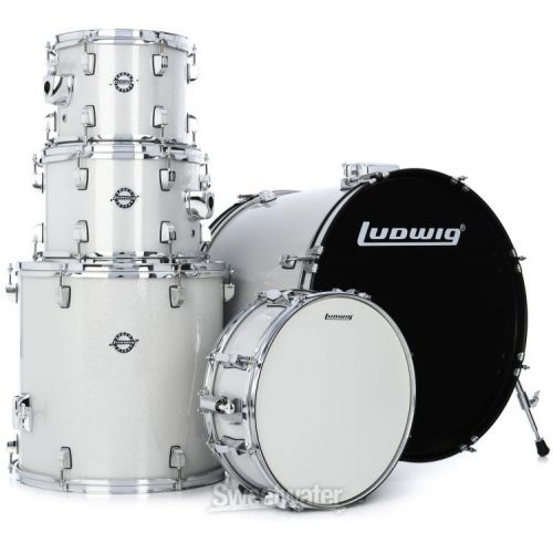  Ludwig Accent 5-piece Complete Drum Set with 22 inch Bass Drum and Wuhan Cymbals - Silver Sparkle