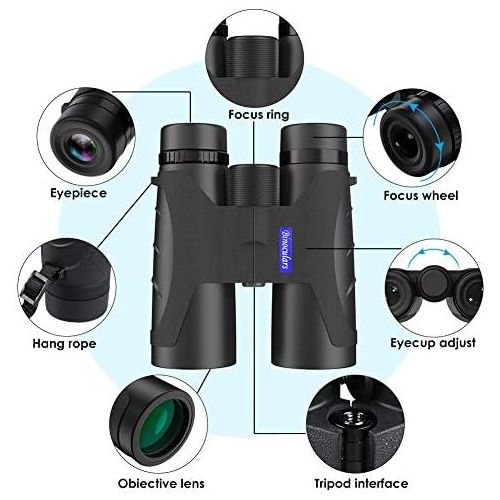  [아마존베스트]SUPALAK Binoculars 12 x 40 HD Anti-Fog Binoculars Night Vision Function BAK4 Prisms FMC Binoculars with Carry Bag and Mobile Phone Adapter Outdoor Telescope for Animal Watching, Hiking, Hu