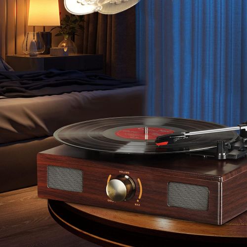  Visit the LuguLake Store LuguLake Vinyl Record Player, 3-Speed Turntable, Belt Drive LP Vintage Phonograph, Built-in Speaker, Aux in and RCA Output, Wooden Finish