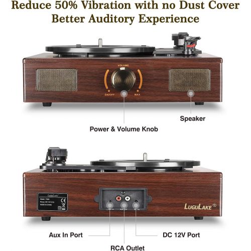  Visit the LuguLake Store LuguLake Vinyl Record Player, 3-Speed Turntable, Belt Drive LP Vintage Phonograph, Built-in Speaker, Aux in and RCA Output, Wooden Finish