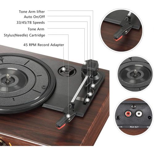  Visit the LuguLake Store LuguLake Vinyl Record Player, 3-Speed Turntable, Belt Drive LP Vintage Phonograph, Built-in Speaker, Aux in and RCA Output, Wooden Finish