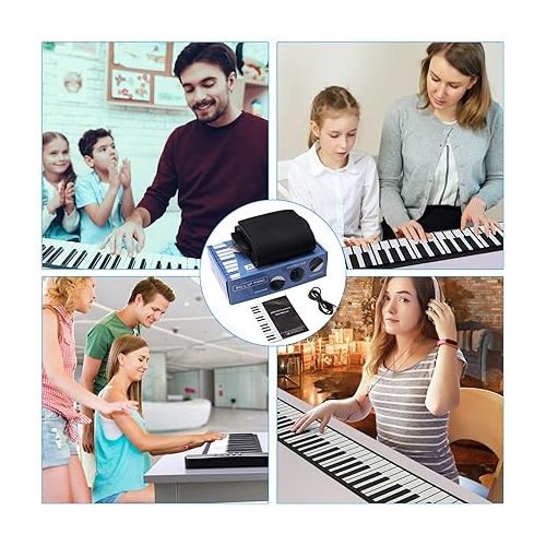  61 Keys Roll Up Piano keyboard piano Upgraded Portable Rechargeable Electronic Hand Roll Piano With Environmental Silicone Piano Keyboard for Beginners (Black)