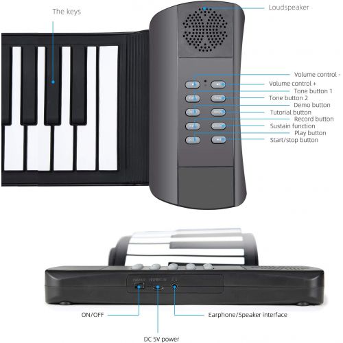  Lujex Roll Up Piano Foldable Piano Flexible Soft Electric Digital Roll Up Keyboard Piano for Beginners(Black, 61Keys)