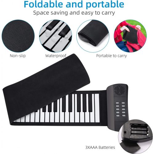  Lujex Roll Up Piano Foldable Piano Flexible Soft Electric Digital Roll Up Keyboard Piano for Beginners(Black, 61Keys)