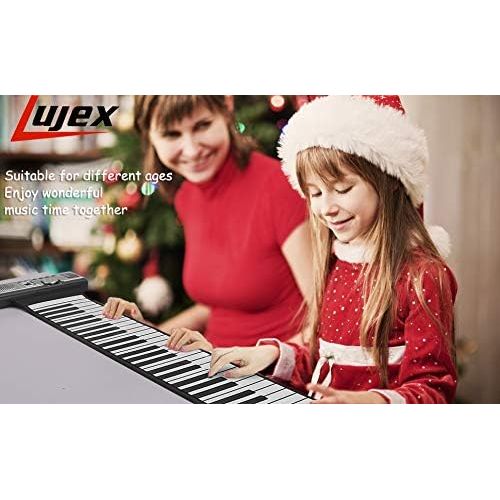  Lujex Upgrade Portable 61 Keys Roll-Up Flexible Electronic Piano Keyboard with Full Soft Responsive Keys Built-in Speaker