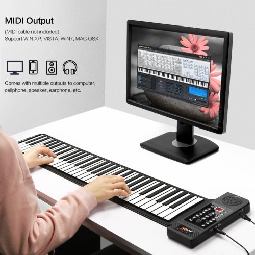  Lujex Upgrade Portable 61 Keys Roll-Up Flexible Electronic Piano Keyboard with Full Soft Responsive Keys Built-in Speaker