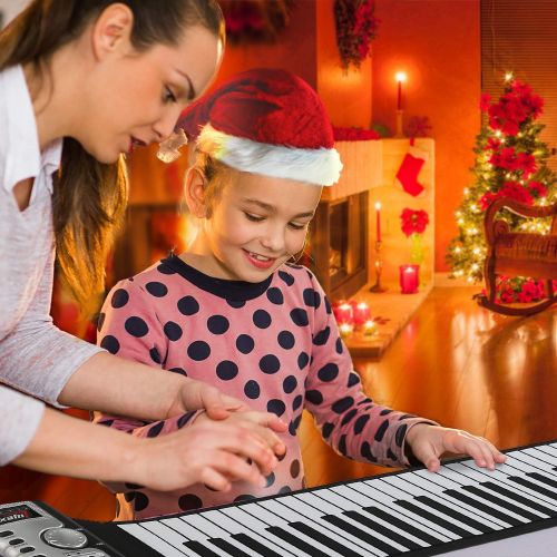  Lujex Upgrade Portable 61 Keys Roll-Up Flexible Electronic Piano Keyboard with Full Soft Responsive Keys Built-in Speaker