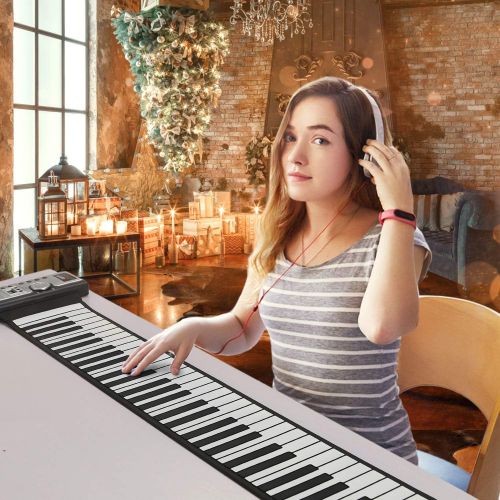  Lujex Upgrade Portable 61 Keys Roll-Up Flexible Electronic Piano Keyboard with Full Soft Responsive Keys Built-in Speaker