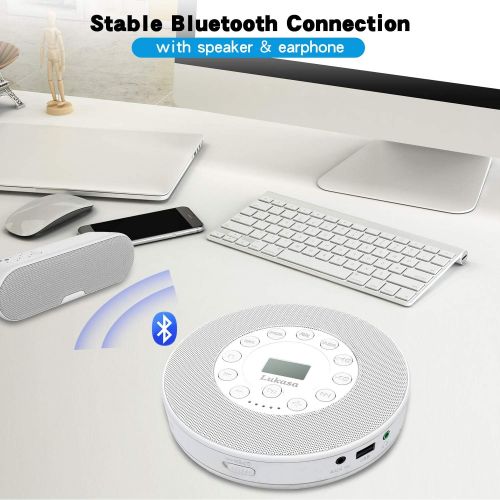  [아마존베스트]Rechargeable Portable Bluetooth CD Player, Lukasa Compact Music CD Disc Player for Home/Car/Travel, Home Audio Boombox with Stereo Speaker & LCD Display, Support CD USB AUX Input,