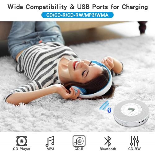  [아마존베스트]Rechargeable Portable Bluetooth CD Player, Lukasa Compact Music CD Disc Player for Home/Car/Travel, Home Audio Boombox with Stereo Speaker & LCD Display, Support CD USB AUX Input,