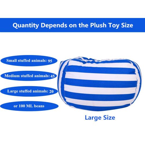  Lukeight Stuffed Animal Storage Bean Bag Chair, Bean Bag Cover for Organizing Kids Room . Fits a Lot of Stuffed Animals, Large/Blue Stripe