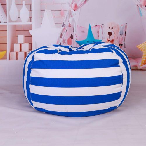  Lukeight Stuffed Animal Storage Bean Bag Chair, Bean Bag Cover for Organizing Kids Room . Fits a Lot of Stuffed Animals, Large/Blue Stripe