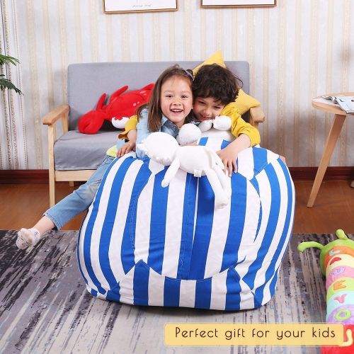  Lukeight Stuffed Animal Storage Bean Bag Chair, Bean Bag Cover for Organizing Kids Room . Fits a Lot of Stuffed Animals, Large/Blue Stripe