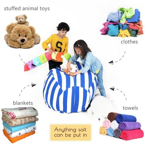  Lukeight Stuffed Animal Storage Bean Bag Chair, Bean Bag Cover for Organizing Kids Room . Fits a Lot of Stuffed Animals, Large/Blue Stripe