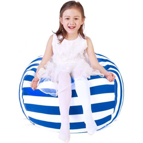  [아마존베스트]Lukeight Stuffed Animal Storage Bean Bag Chair, Bean Bag Cover for Organizing Kids Room . Fits a Lot of Stuffed Animals, Large/Blue Stripe