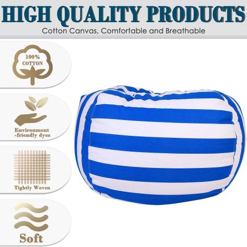  [아마존베스트]Lukeight Stuffed Animal Storage Bean Bag Chair, Bean Bag Cover for Organizing Kids Room . Fits a Lot of Stuffed Animals, Large/Blue Stripe