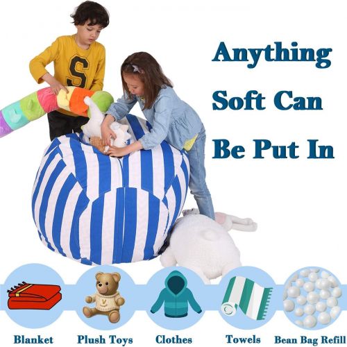  [아마존베스트]Lukeight Stuffed Animal Storage Bean Bag Chair, Bean Bag Cover for Organizing Kids Room . Fits a Lot of Stuffed Animals, Large/Blue Stripe