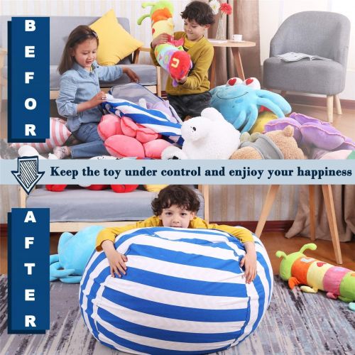  [아마존베스트]Lukeight Stuffed Animal Storage Bean Bag Chair, Bean Bag Cover for Organizing Kids Room . Fits a Lot of Stuffed Animals, Large/Blue Stripe