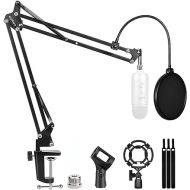 Microphone Stand for Blue Yeti, Quadcast Boom Arm Scissor Mic Stand with Windscreen and Double layered screen Pop Filter Heavy Duty Mic Boom Scissor Arm Stands, Broadcasting and Recording.Game