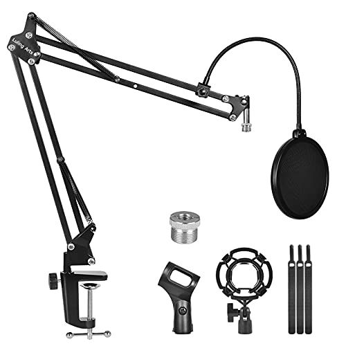  Luling Arts Microphone Stand for Blue Yeti, Boom Arm Scissor Mic Stand with Windscreen and Double layered screen Pop Filter Heavy Duty Mic Boom Scissor Arm Stands, Broadcasting and Recording.G