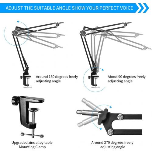  Luling Arts Microphone Stand for Blue Yeti, Boom Arm Scissor Mic Stand with Windscreen and Double layered screen Pop Filter Heavy Duty Mic Boom Scissor Arm Stands, Broadcasting and Recording.G