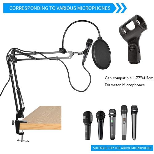  Luling Arts Microphone Stand for Blue Yeti, Boom Arm Scissor Mic Stand with Windscreen and Double layered screen Pop Filter Heavy Duty Mic Boom Scissor Arm Stands, Broadcasting and Recording.G