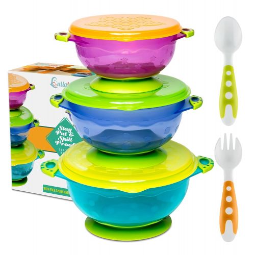  [아마존베스트]Lullababy Best Suction Baby Bowls for Toddlers-Toddler Bowls Baby Feeding Set with Baby Utensils | Bonus Baby...