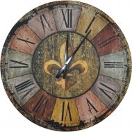 LuLu Decor, Fleur De Lis Wood Wall Clock, Rustic Round Clock 23.5” with Roman Numerals for Living Room & Office Space