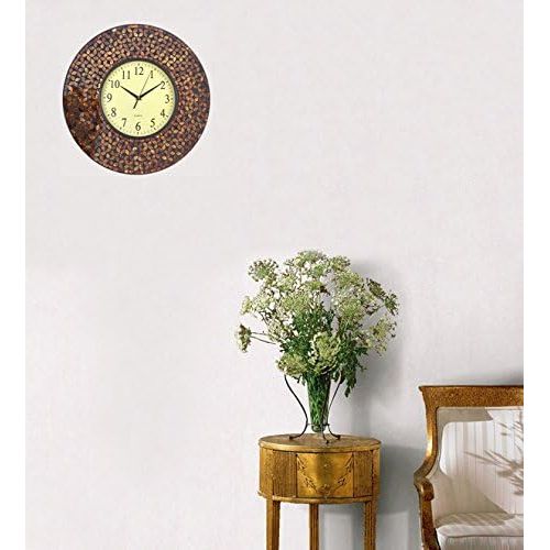  LuLu Decor, 19 Baltic Amber Mosaic Wall Clock with 9.5 Brown Arabic Glass Dial, 4.50 Mosaic Border, Silent Non-ticking Quartz, Perfect for Housewarming Gift (LP72)