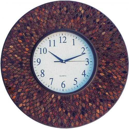  LuLu Decor, 19 Baltic Amber Mosaic Wall Clock with 9.5 Brown Arabic Glass Dial, 4.50 Mosaic Border, Silent Non-ticking Quartz, Perfect for Housewarming Gift (LP72)