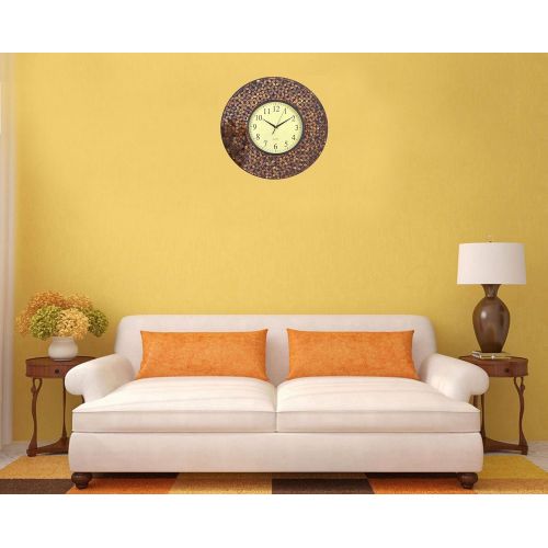  LuLu Decor, 19 Baltic Amber Mosaic Wall Clock with 9.5 Brown Arabic Glass Dial, 4.50 Mosaic Border, Silent Non-ticking Quartz, Perfect for Housewarming Gift (LP72)