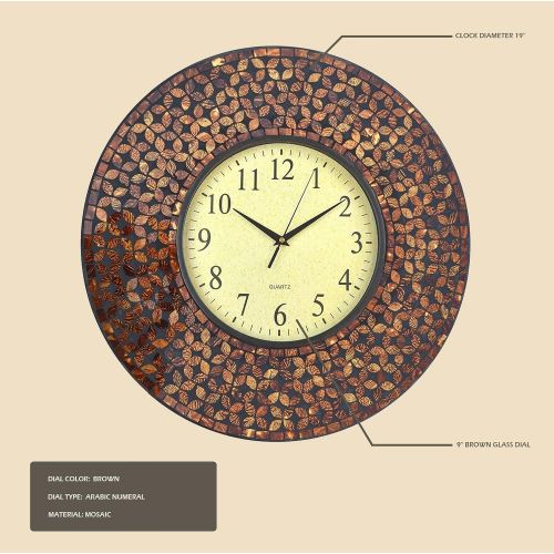  LuLu Decor, 19 Baltic Amber Mosaic Wall Clock with 9.5 Brown Arabic Glass Dial, 4.50 Mosaic Border, Silent Non-ticking Quartz, Perfect for Housewarming Gift (LP72)