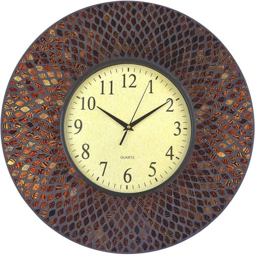  LuLu Decor, 19 Baltic Amber Mosaic Wall Clock with 9.5 Brown Arabic Glass Dial, 4.50 Mosaic Border, Silent Non-ticking Quartz, Perfect for Housewarming Gift (LP72)