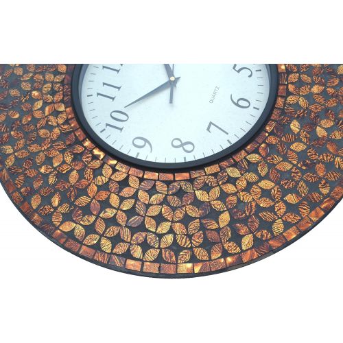  LuLu Decor, 19 Baltic Amber Mosaic Wall Clock with 9.5 Brown Arabic Glass Dial, 4.50 Mosaic Border, Silent Non-ticking Quartz, Perfect for Housewarming Gift (LP72)