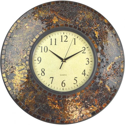  LuLu Decor, 19 Baltic Amber Mosaic Wall Clock with 9.5 Brown Arabic Glass Dial, 4.50 Mosaic Border, Silent Non-ticking Quartz, Perfect for Housewarming Gift (LP72)