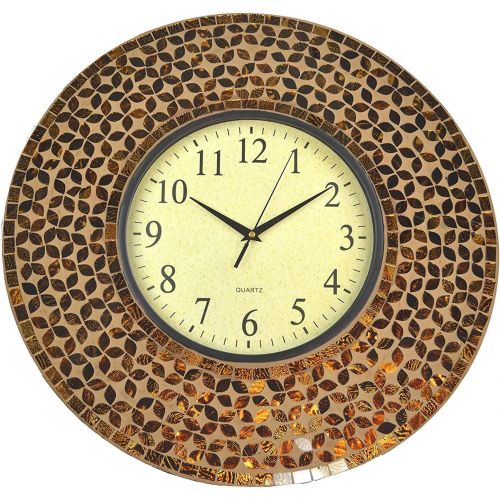  LuLu Decor, 19 Baltic Amber Mosaic Wall Clock with 9.5 Brown Arabic Glass Dial, 4.50 Mosaic Border, Silent Non-ticking Quartz, Perfect for Housewarming Gift (LP72)