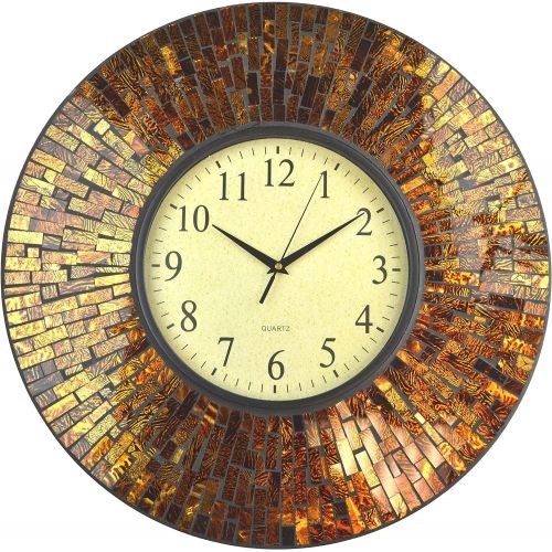  LuLu Decor, 19 Baltic Amber Mosaic Wall Clock with 9.5 Brown Arabic Glass Dial, 4.50 Mosaic Border, Silent Non-ticking Quartz, Perfect for Housewarming Gift (LP72)