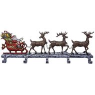 Lulu Decor, Cast Iron Christmas Stocking Holder with 5 Hooks, (Weight 10 lbs) Unique Design of Santa on Decorated Sleigh with 3 Deer, 28 Long, Perfect (5 Hooks)