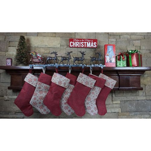  Lulu Decor, Cast Iron Christmas Stocking Holder with 5 Hooks, (Weight 10 lbs) Unique Design of Santa on Decorated Sleigh with 3 Deer, 28 Long, Perfect (5 Hooks)